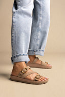 Buckle Comfort Sandals - Olive Suede