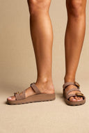 Buckle Comfort Sandals - Taupe Suede