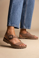 Buckle Comfort Sandals - Taupe Suede