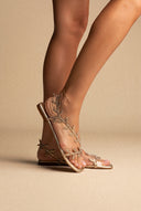 Flat Sandals Rhinestone Straps - Gold Strass