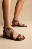 Sandalias tira al tobillo con hebilla Closure - Marrón oscuro mate
