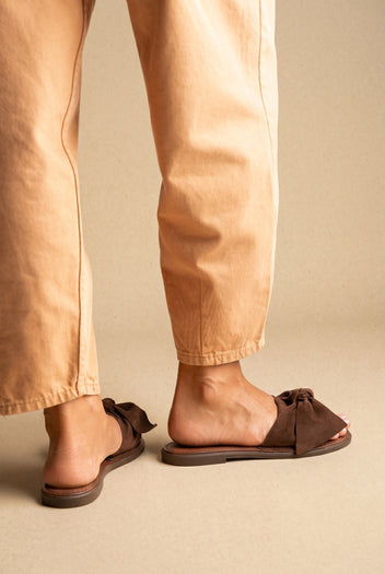 Bow Detail Sandals - Brown Suede