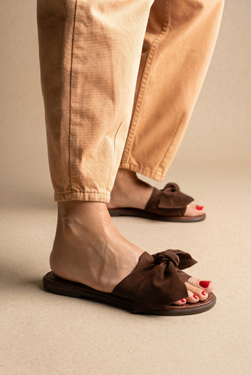 Bow Detail Sandals - Brown Suede