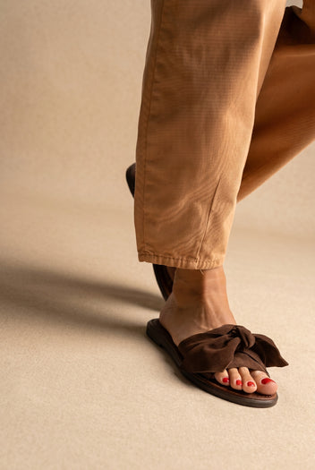 Bow Detail Sandals - Brown Suede