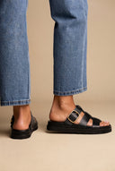 Triple Strap Sandals Buckle Detail - Black Matte
