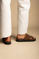 Buckle Sandals Anatomical Footbed - Brown Suede