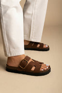 Buckle Sandals Anatomical Footbed - Brown Suede