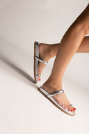 Σανδάλια Flatform με Toe Ring - Ασημί Μεταλλικό