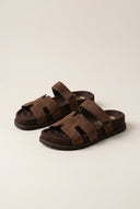 Flatform Sandals Velcro Strap - Brown Suede