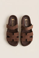 Flatform Sandals Velcro Strap - Brown Suede