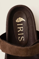 Flatform Sandals Velcro Strap - Brown Suede