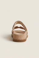 Flatform Sandals Velcro Strap - Beige Suede