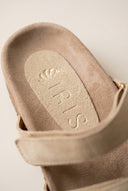 Flatform Sandals Velcro Strap - Beige Suede