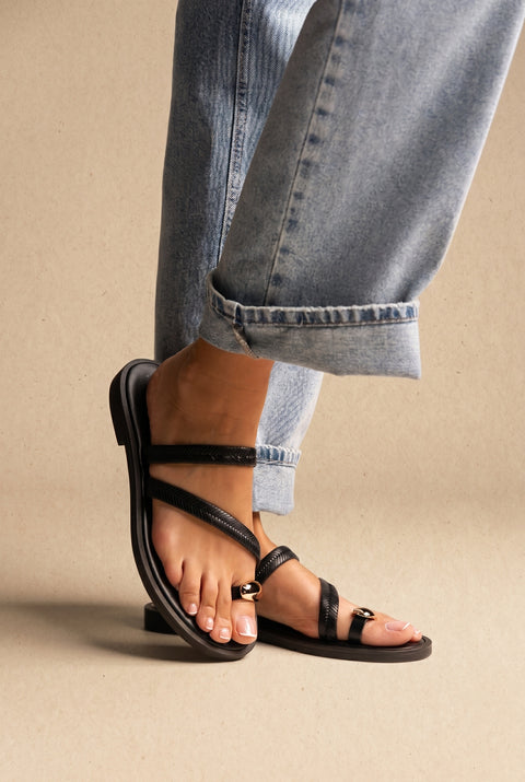 Sandalias de dedo con Braided tiras - Negro mate