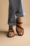 Toe Ring Sandals Braided Straps - Brown Matte