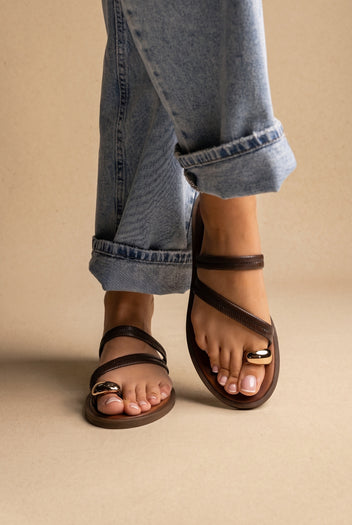 Toe Ring Sandals Braided Straps - Brown Matte