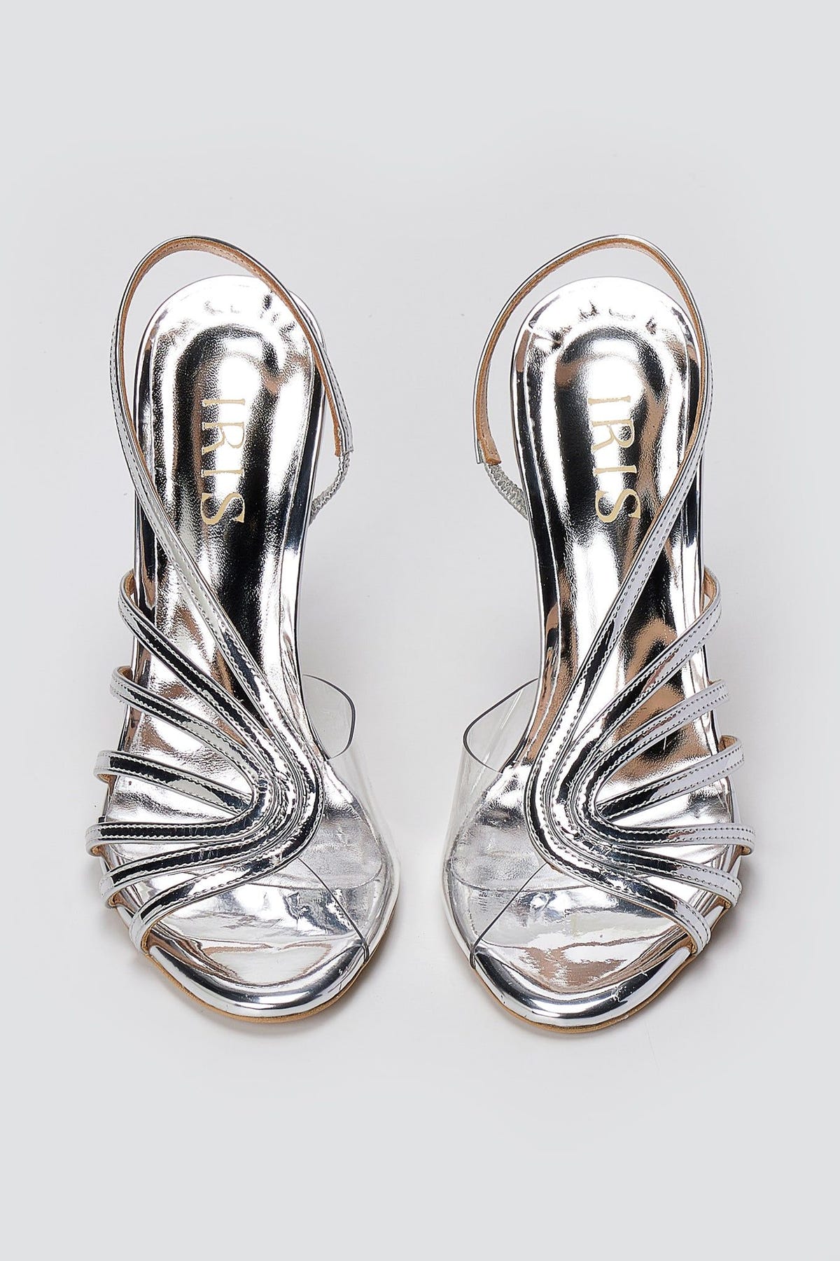 Strappy Sandals Slim Heel - Silver Mirror-Strappy Sandals Slim Heel - Silver Mirror