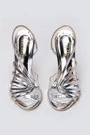 Strappy Sandals Slim Heel - Silver Mirror-Strappy Sandals Slim Heel - Silver Mirror