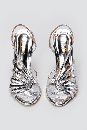 Strappy Sandals Slim Heel - Silver Mirror-Strappy Sandals Slim Heel - Silver Mirror