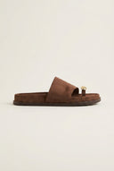 Toe Ring Flatform Sandals - Brown Suede