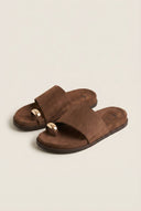 Toe Ring Flatform Sandals - Brown Suede