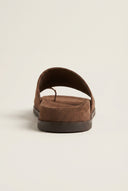 Toe Ring Flatform Sandals - Brown Suede
