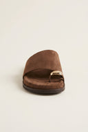 Toe Ring Flatform Sandals - Brown Suede