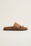 Toe Ring Flatform Sandals - Taupe Suede