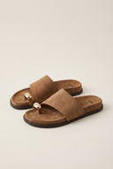 Toe Ring Flatform Sandals - Taupe Suede