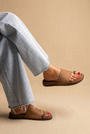 Toe Ring Flatform Sandals - Taupe Suede