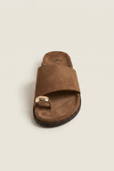 Toe Ring Flatform Sandals - Taupe Suede