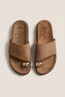 Toe Ring Flatform Sandals - Taupe Suede