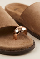 Toe Ring Flatform Sandals - Taupe Suede