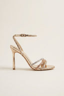 Crystal Strap Sandals Slim Heel - Gold Strass