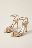 Crystal Strap Sandals Slim Heel - Gold Strass