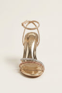 Crystal Strap Sandals Slim Heel - Gold Strass