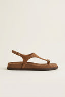 Toe Ring Sandals Buckle Strap - Taupe Suede