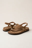 Toe Ring Sandals Buckle Strap - Taupe Suede