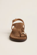 Toe Ring Sandals Buckle Strap - Taupe Suede