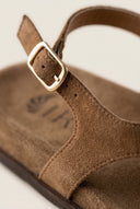 Toe Ring Sandals Buckle Strap - Taupe Suede