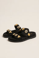 Flatform Sandals Stone Detail - Black Suede