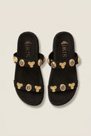 Flatform Sandals Stone Detail - Black Suede