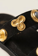 Flatform Sandals Stone Detail - Black Suede