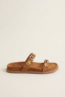 Flatform Sandals Stone Detail - Tan Suede