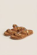 Flatform Sandals Stone Detail - Tan Suede