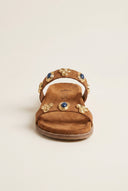 Flatform Sandals Stone Detail - Tan Suede