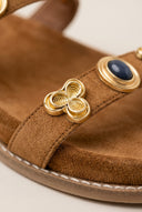 Flatform Sandals Stone Detail - Tan Suede