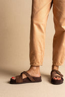 Flatform Buckle Sandals - Brown Suede
