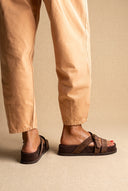 Flatform Buckle Sandals - Brown Suede