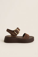 Flatform Sandals Ankle Strap - Brown Suede